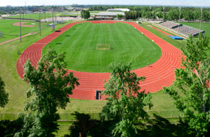 An aerial photograph of Glenmore Athletic Park in Calgary Alberta where Track Attack summer day camp will take place.